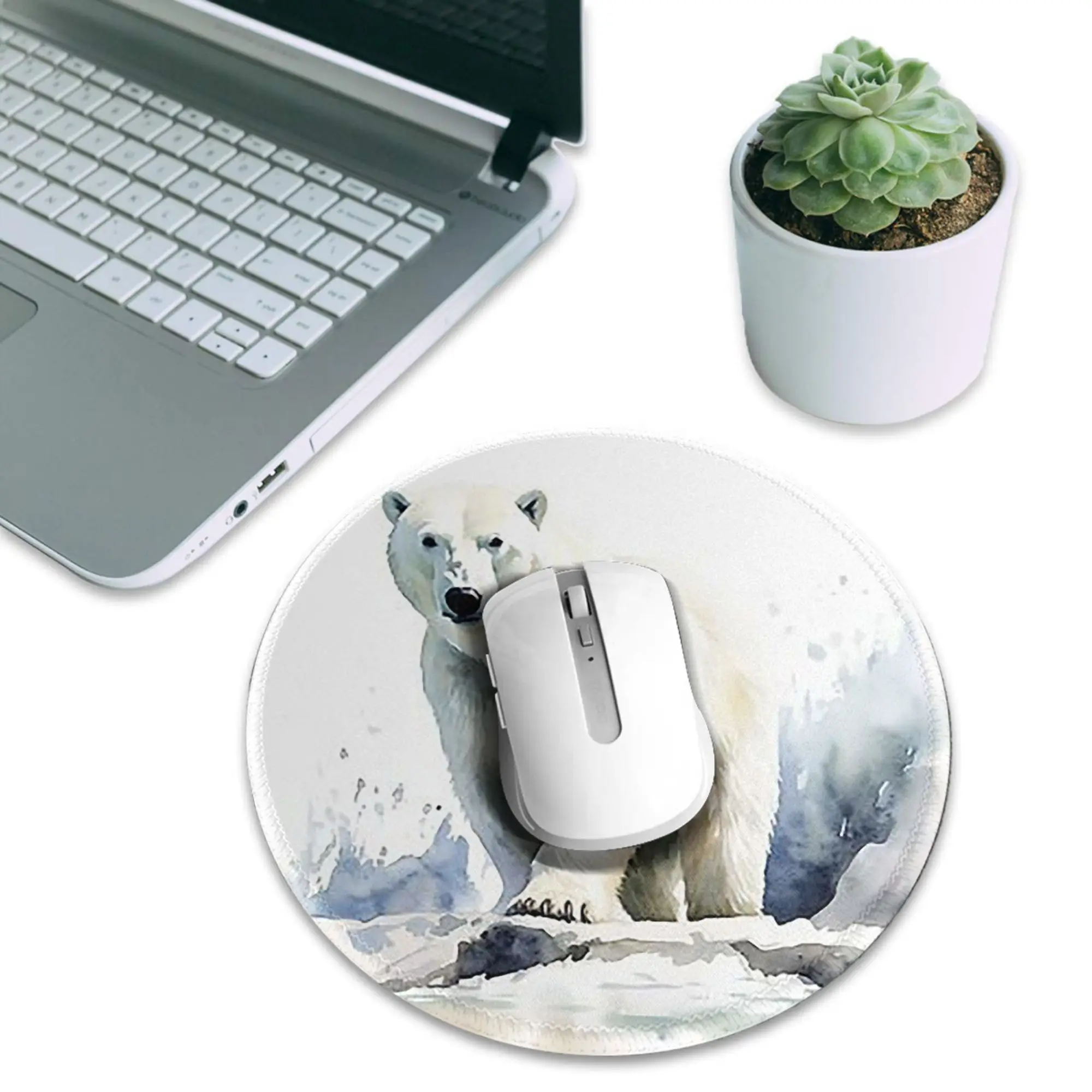 Watercolor standing in the snow Polar Bear Mouse Pad Computer Keyboard Mouse Mat Gamer PC Laptop Desk Mat Accessories Table Mats