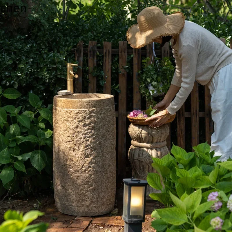 w28-  Imitation Stone Wash Basin Outdoor Integrated Vegetable Washing Basin Faucet Style Sink Courtyard Villa