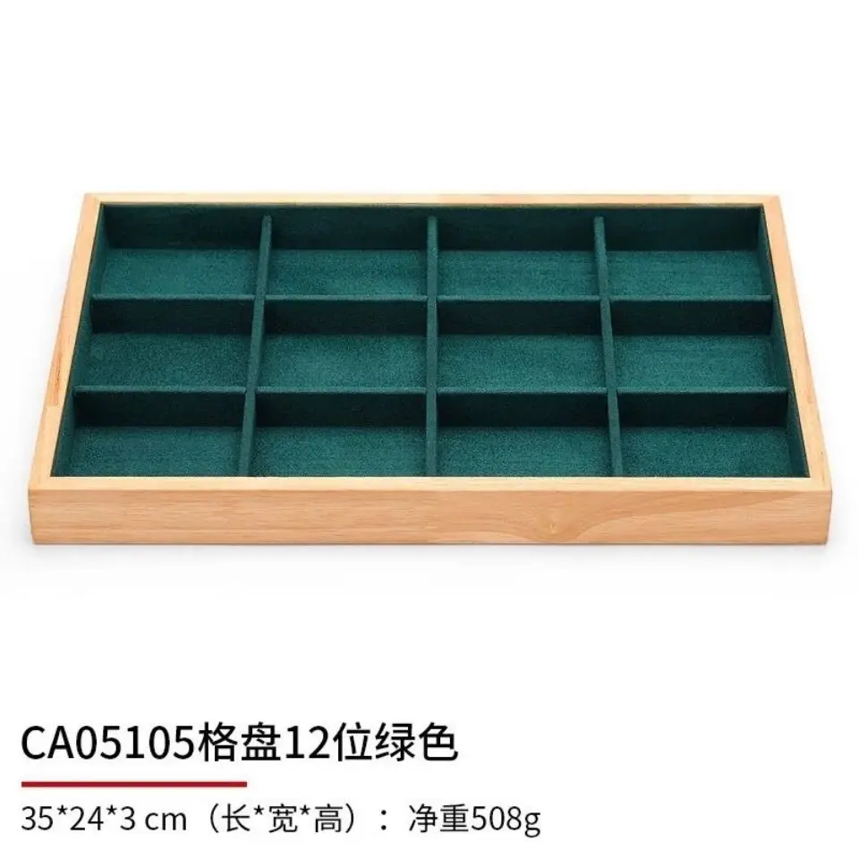 짙은 녹색 벨벳 대나무 보석 디스플레이 트레이 링 귀걸이 목걸이 팔찌 펜던트 주최자 서랍 보석 보관함