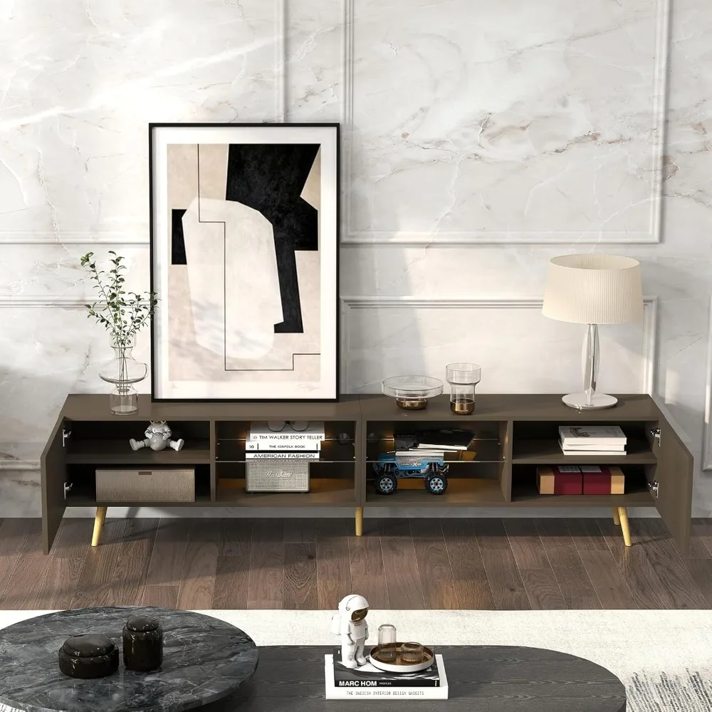 حامل تلفزيون 86، مركز ترفيهي حديث لـ 75 تلفزيونًا، طاولة وحدة تحكم تلفزيون مع خزائن تخزين لغرفة المعيشة #6