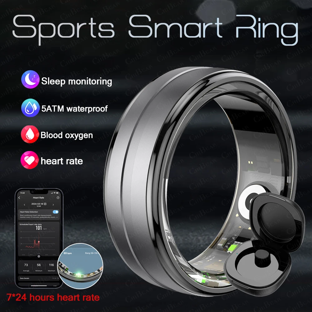 Per Samsung Xiaomi 5ATM Smart Ring uomo donna Multisport Fitness Tracker monitoraggio della salute dell'ossigeno nel sangue Calorie anello impermeabile