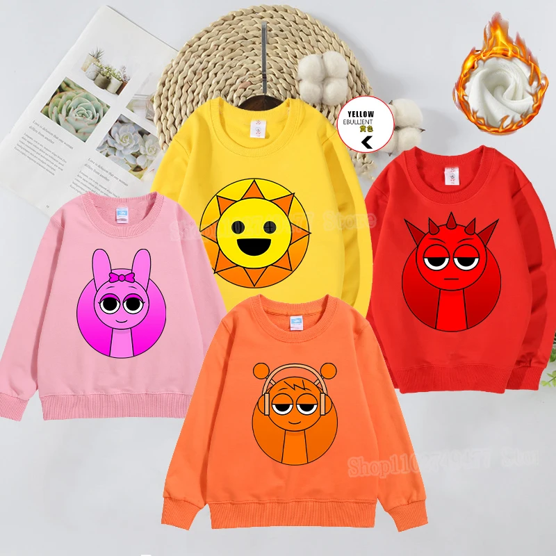 New Sprunki kids hoodie game Incrediblebox Sweatshirt cartoon autumn/winter plus velvet o neck pullover cute boys' clothing