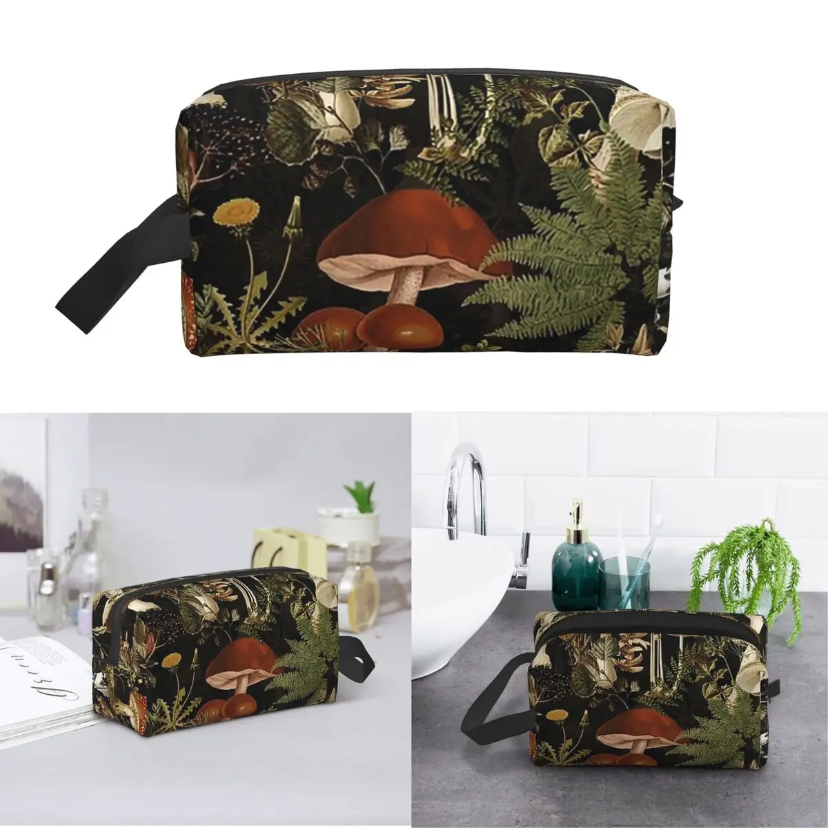 Midnight Mushrooms Forest Botanical Night Garden Makeup Bag Cosmetic Storage Dopp Kit Toiletry Cosmetic Bag for Women Beauty