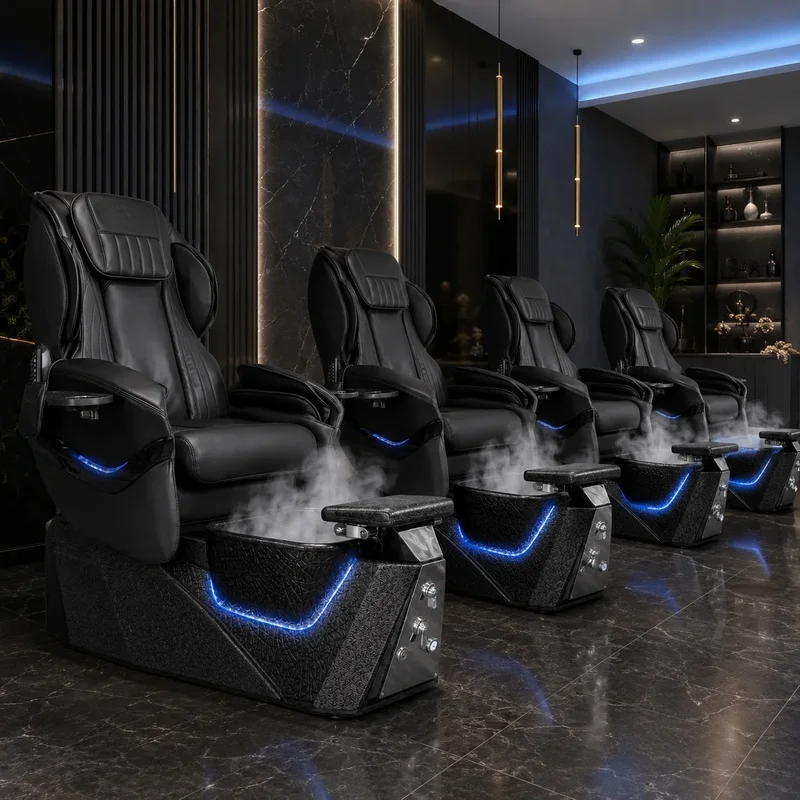 Luxury Pedicure Chair with LED Light Foot Bath Basin Massage Function Reclining Seat Automatic Drainage Nail Spa & Spa Use