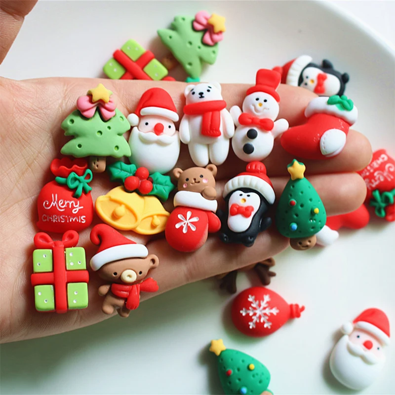 

20 Pcs New Mini Kawaii Christmas Series Resin Flat Back Cabochons Scrapbook Diy Party Hairpin Accessories Decorate Craft