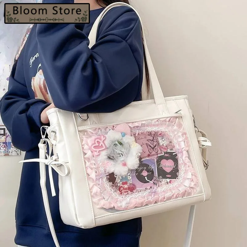 

Transparent Kawaii Bow Ita Bags Japanese Jk Sweet Girls Fashion Shoulder Underarm Bag Y2k Aesthetic Women Casual Tote Handbags
