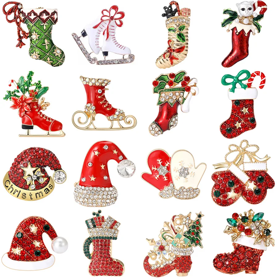 Christmas Rhinestone Christmas Sock Brooch for Women Unisex Christmas Gift Pin Banquet Party Backpack Gifts Jewelry Accessories