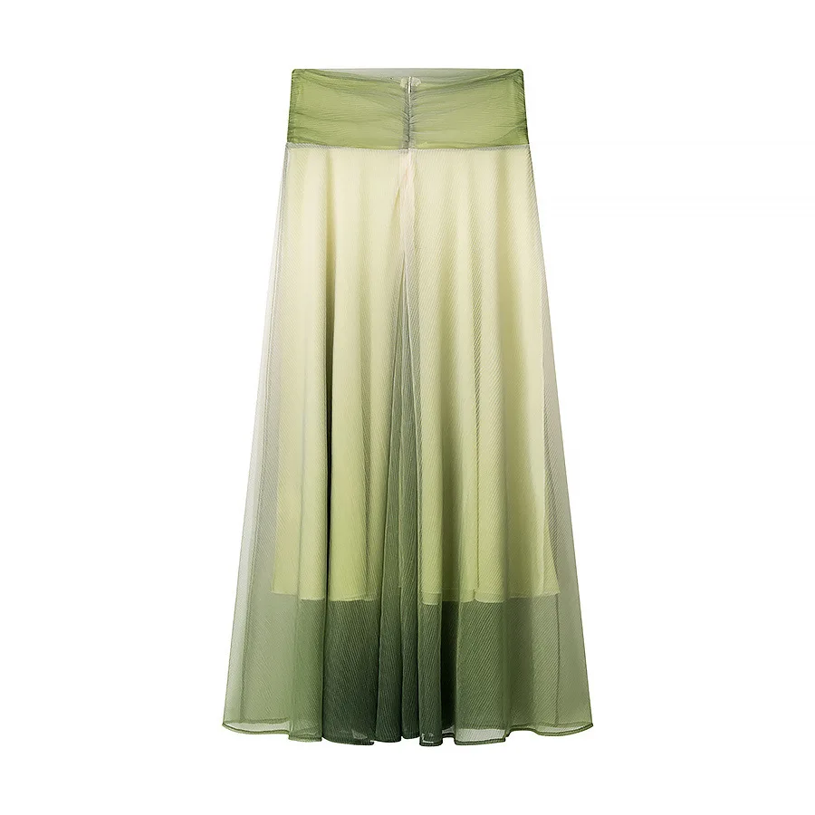 2 peças de cintura alta elegante midi saia feminina casual solto plissado a linha saias longas verão moda gradiente impresso saia outfit