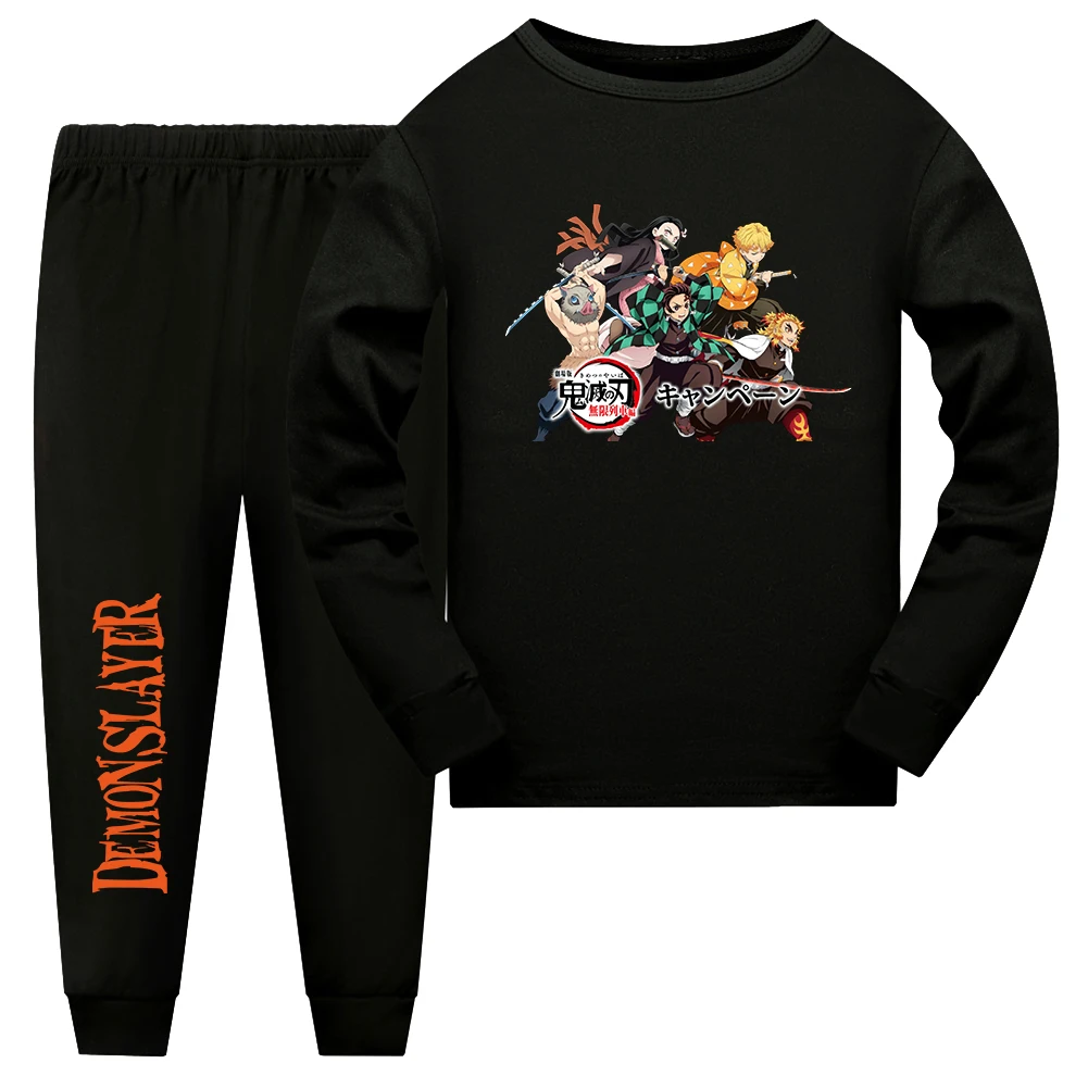 Demon Slayer Sleepwear Kamado Tanjirou Kamado Nezuko Agatsuma Zenitsu Children\'s Homewear Suit Long-sleeve Two-piece Pajamas Set