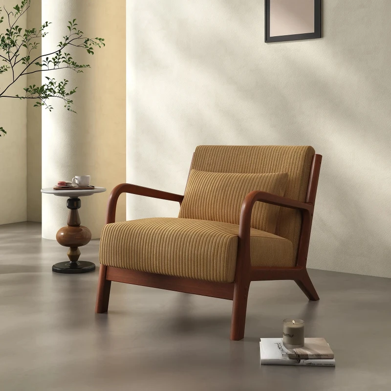 Mid Century Modern Accent Chair, Comfy Fabric Reading Chair with Solid Wood Frame, Easy Assembly Armchair for Living Room