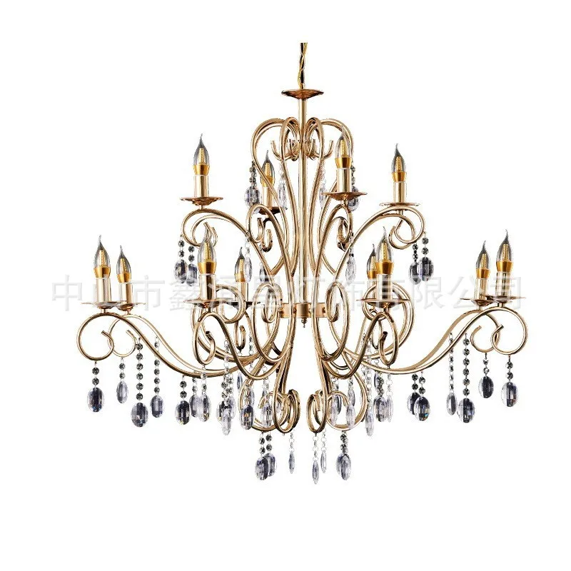 

Retro Gold Crystal Chandelier Light Luxury Hanging Light Fixtures Suspension LED Lustres Home Lighting