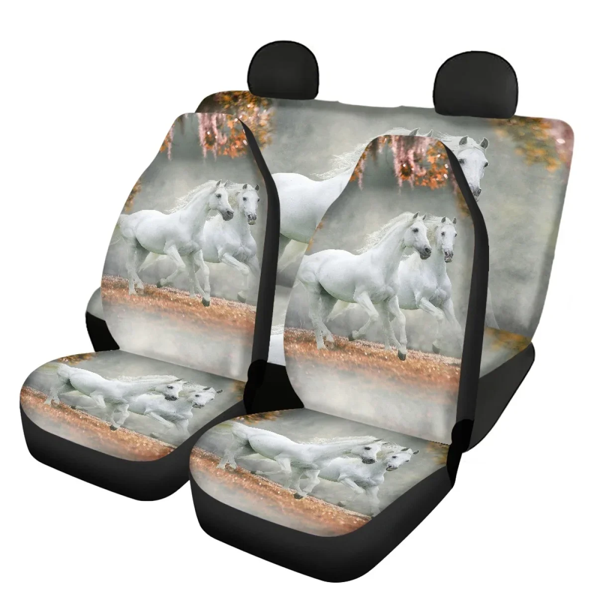 

Crazy Running Horse 3D Print Set of 4 Auto Seat Covers Non-skid Front and Back Vehicle Seat Cushion Luxury Design Seat Covers