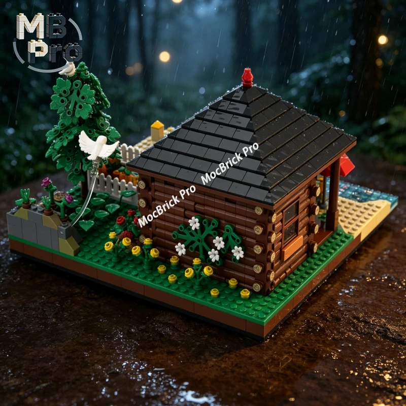 MOC Building Blocks Cozy Log Cabin, Detailed Beachside House, DIY Desktop Vacation Scene Model