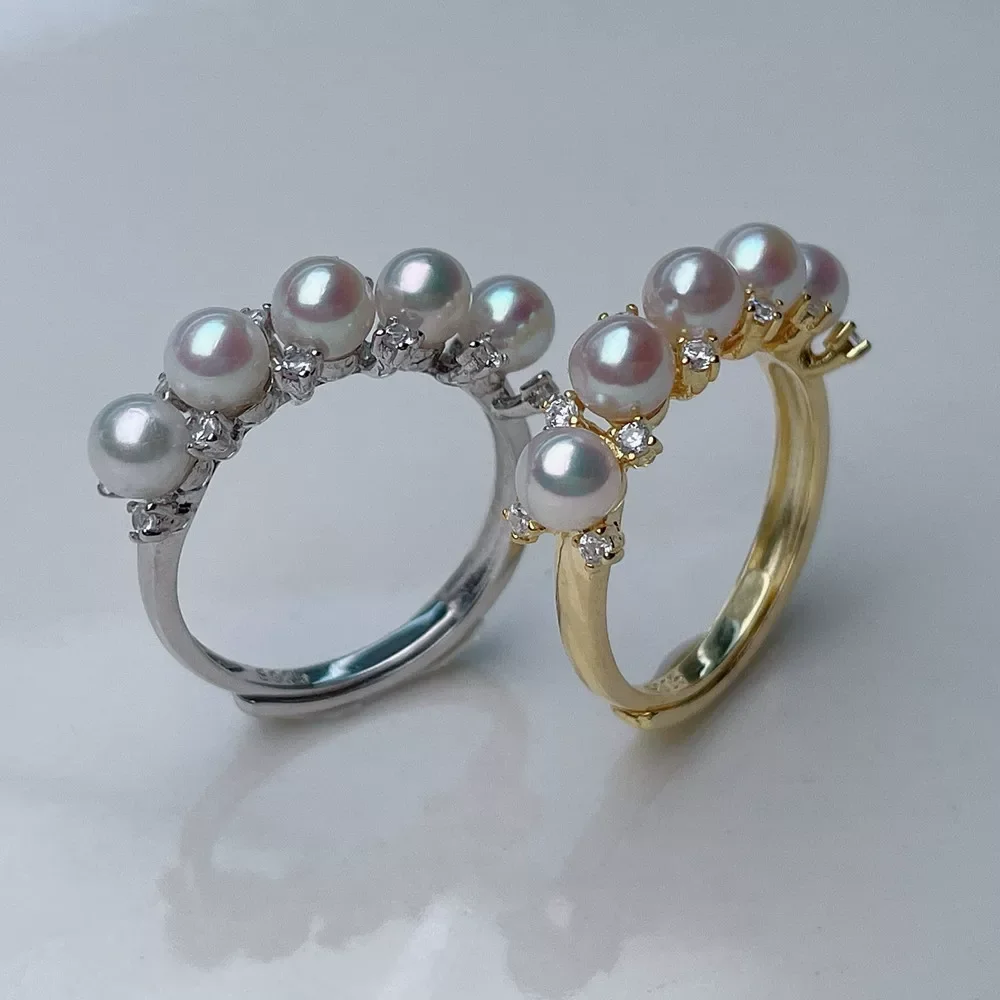 

Кольцо с натуральным белым жемчугом AAAA 4-5 мм, модный дизайн, серебро 925 пробы, регулируемая застежка.