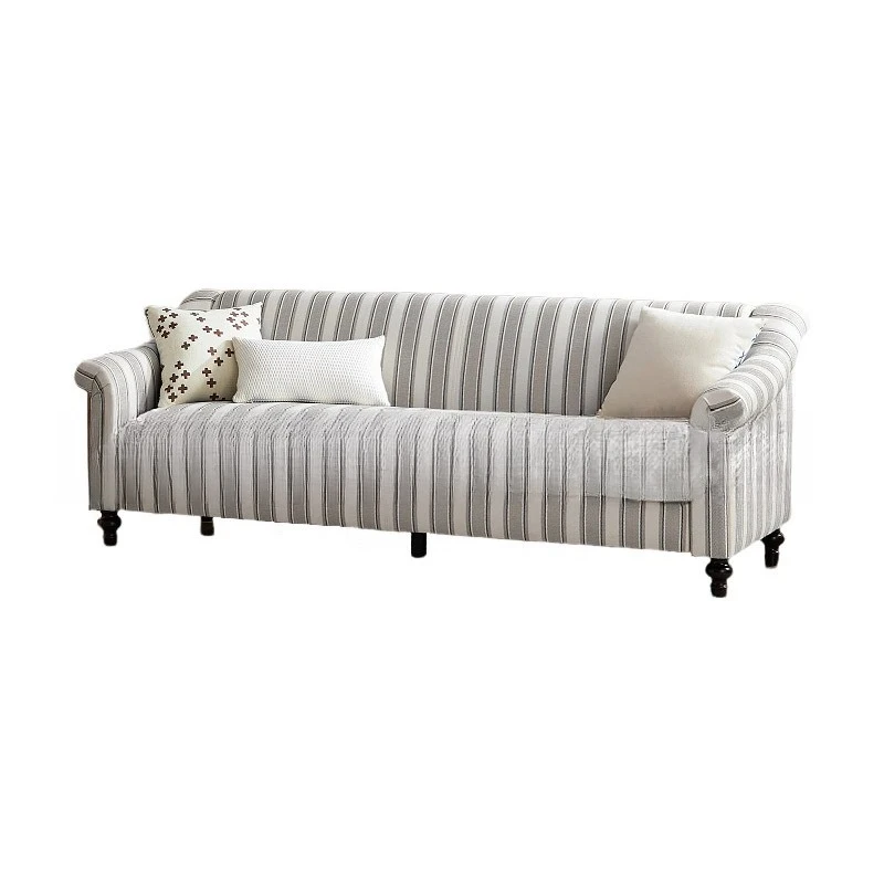 

American retro French blue and white striped fabric sofa designer small apartment living room bedroom double small sofa