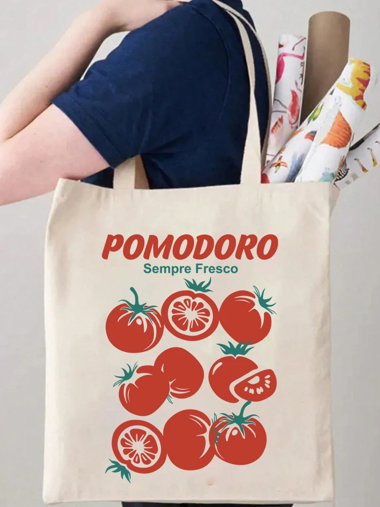 

1pcs Funny Tomato Pattern Canvas Tote Bag Shopping Handbag Shoulder Bag Art Packaging Storage Gift Bag