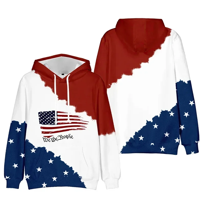 3D Printed American Flag Hooded Sweatshirts For Men Harajuku USA Pattern Long Sleeve Streetwear Casual Personality Oversized Top