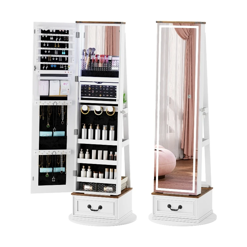 Vertical LED touch full-body mirror, jewelry cabinet with storage function, full-body mirror with lamp and locker