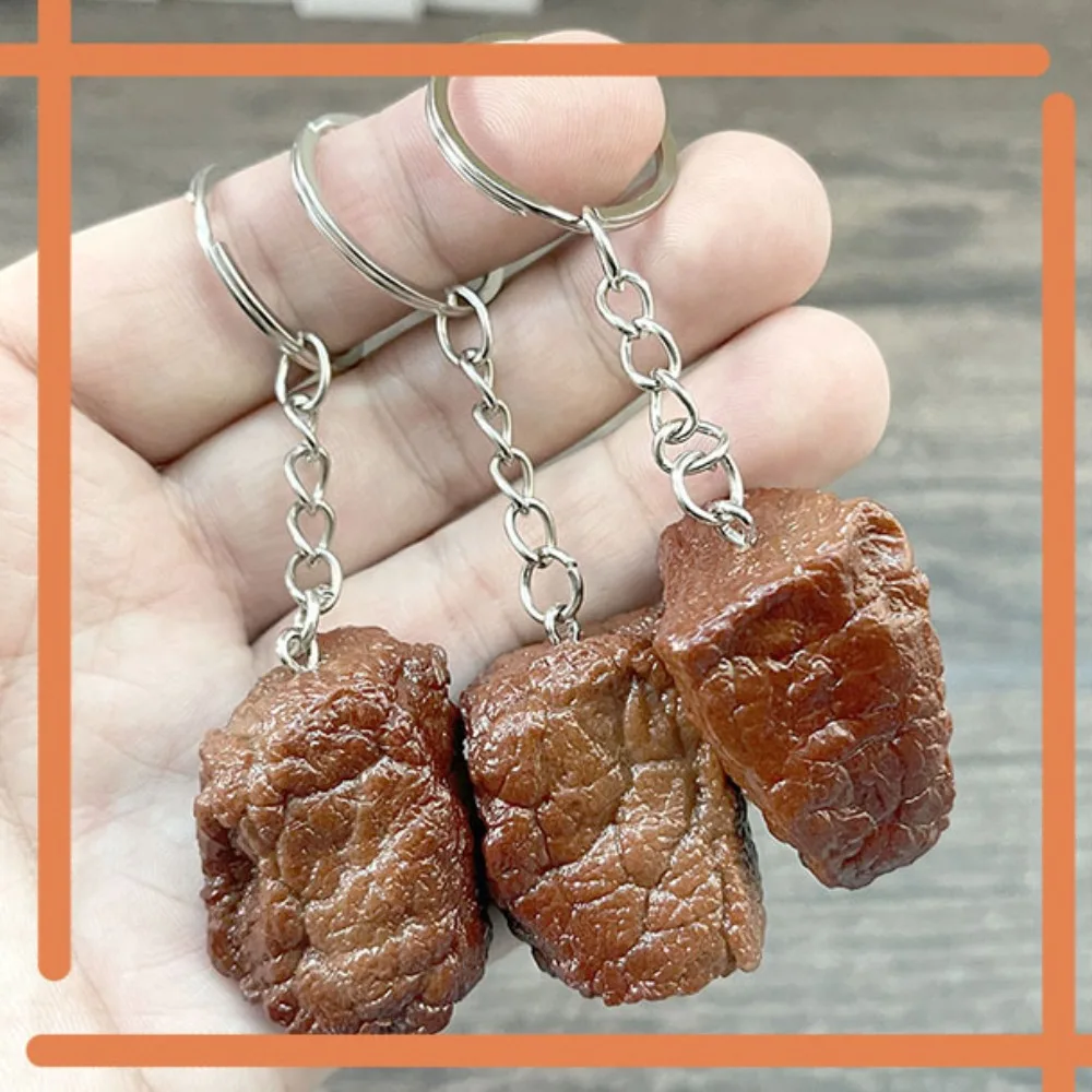 Simulation Beef Block Beef Keychain PVC Food Model Beef Cubes Keyring Imitation Food Simulation Food Keychain Bag Pendant