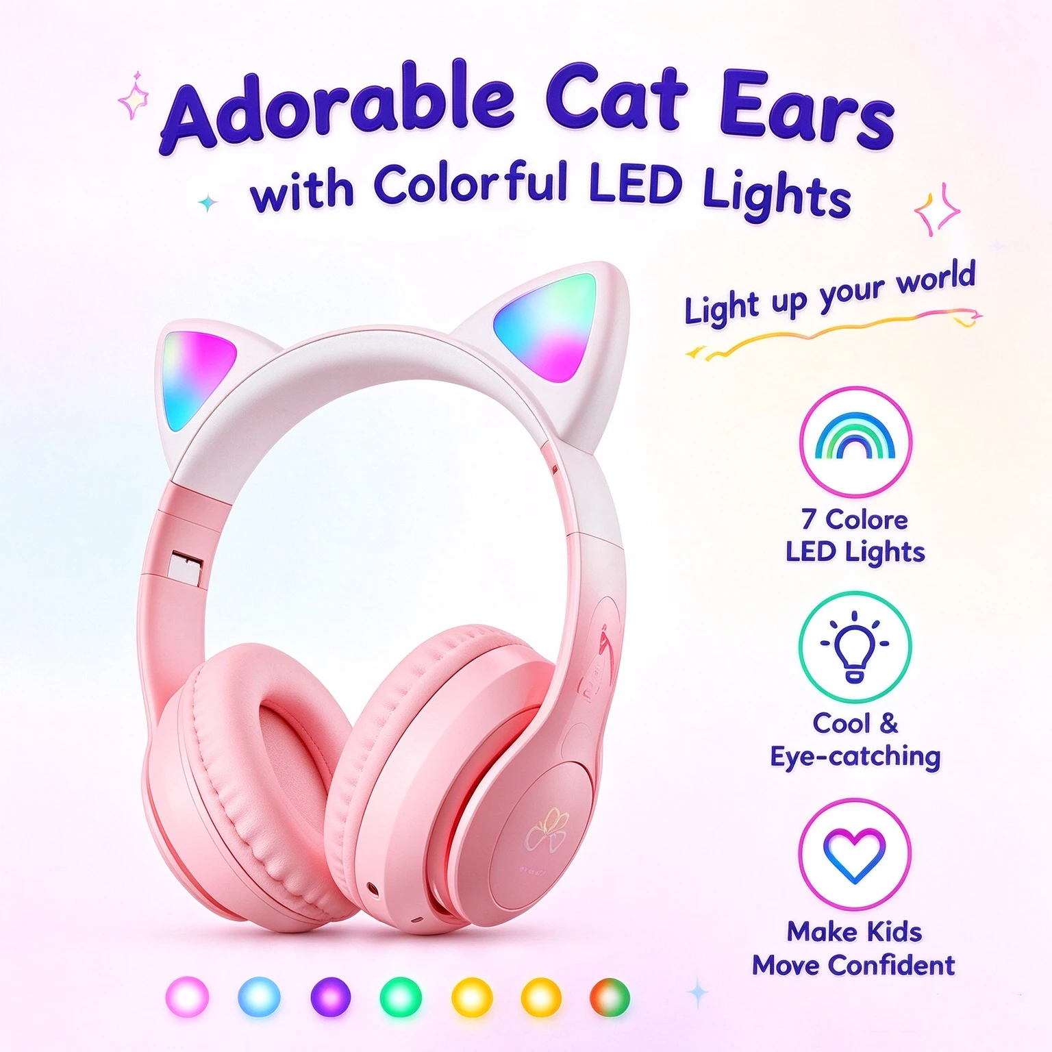 Cat Ear Bluetooth Headset Led - Cute Pink Cat Ear Kids Wireless