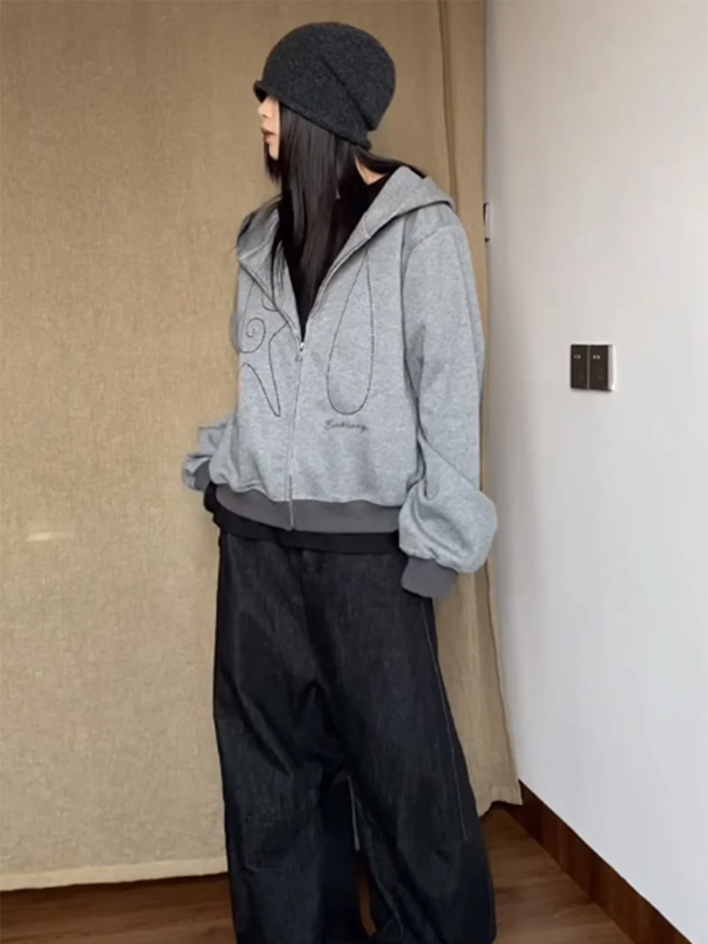 Retro American Hooded Zipper Cardigan Women's Spring Autumn Loose Casual College Sle Sweatirt Long Sve T-irt