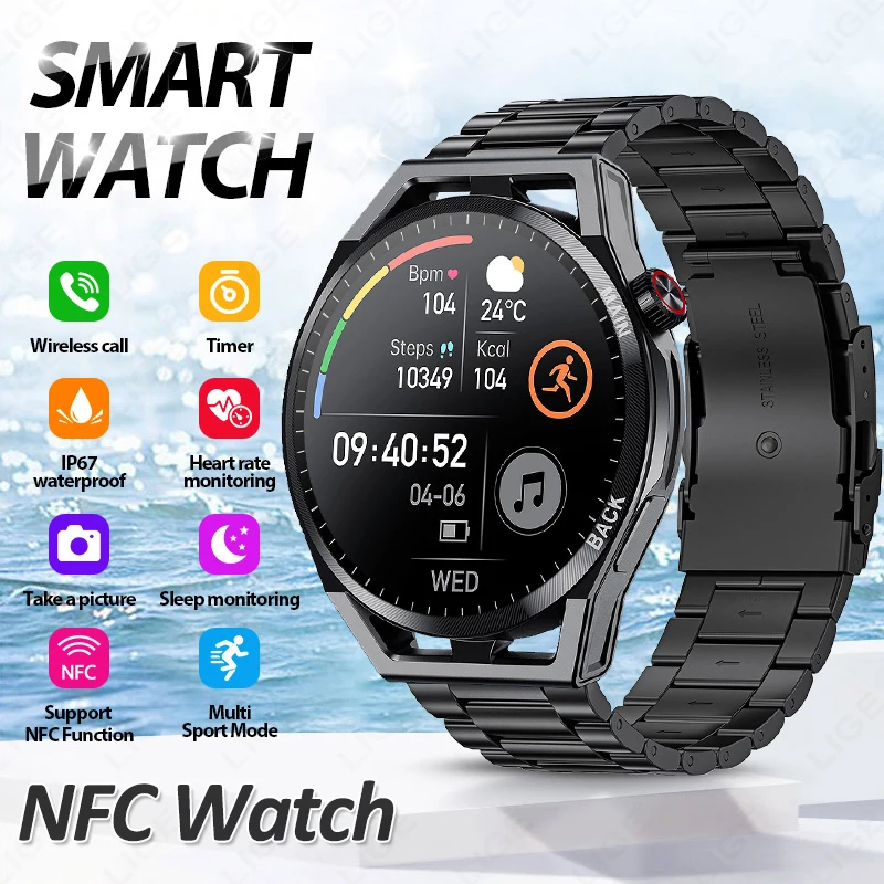 

2025 New Bluetooth Call Smart Watch Men For Huawei HD Full Touch Screen Heart Rate NFC IP68 Waterproof Sport Fitness Smart Watch