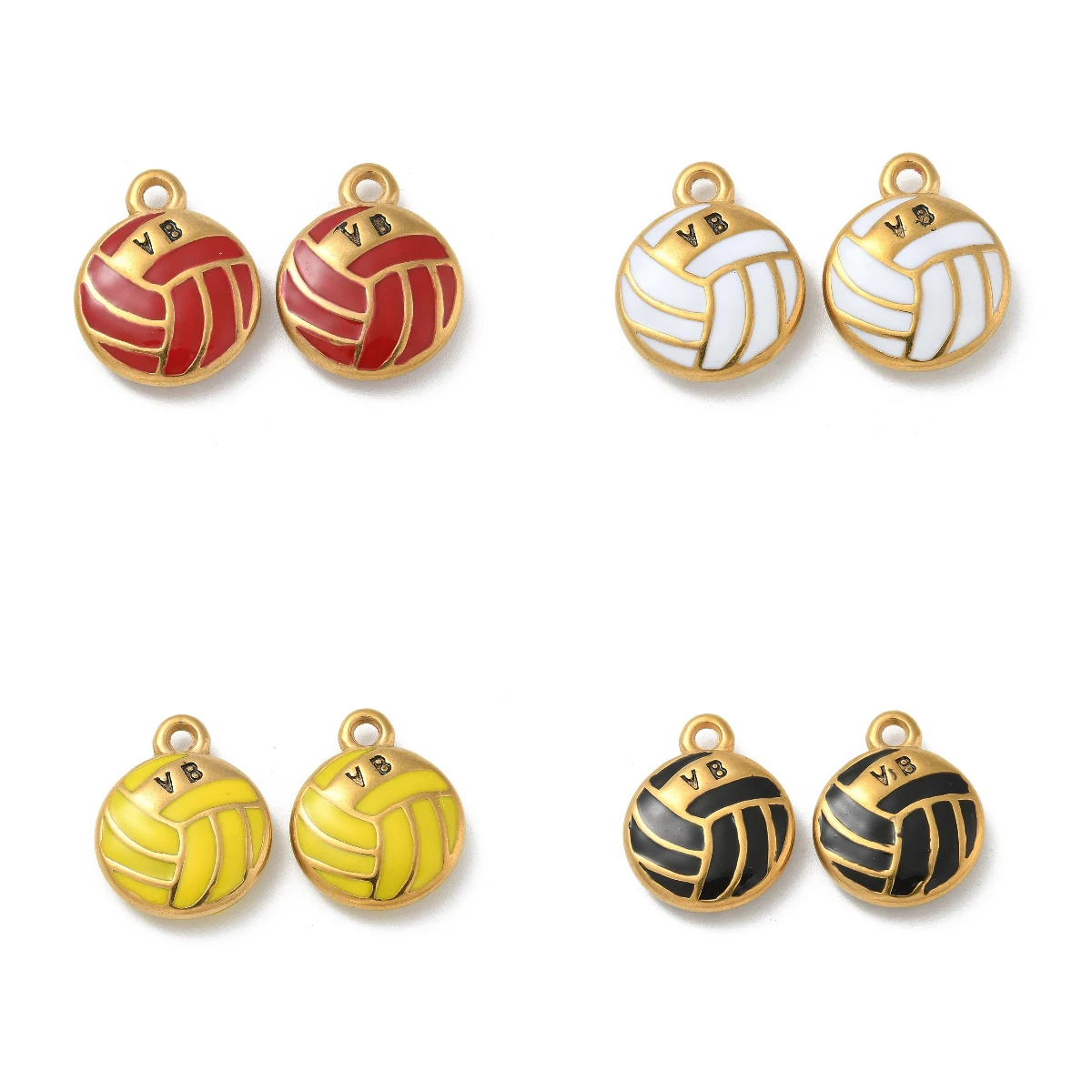 10pcs Metal Sports Enamel Volleyball Charm 304 Stainless Steel Pendant Real 18K Gold Plated for Jewelry Making Bracelet Supplies