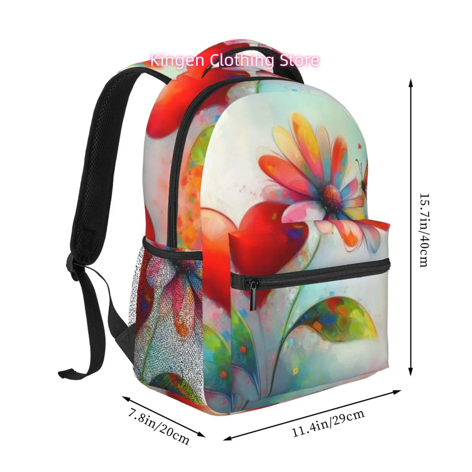 Colorful Watercolor Daisy & Butterfly Print Backpack - High Quality Oxford Cloth with Adjustable Straps, Lightweight Suitable fo