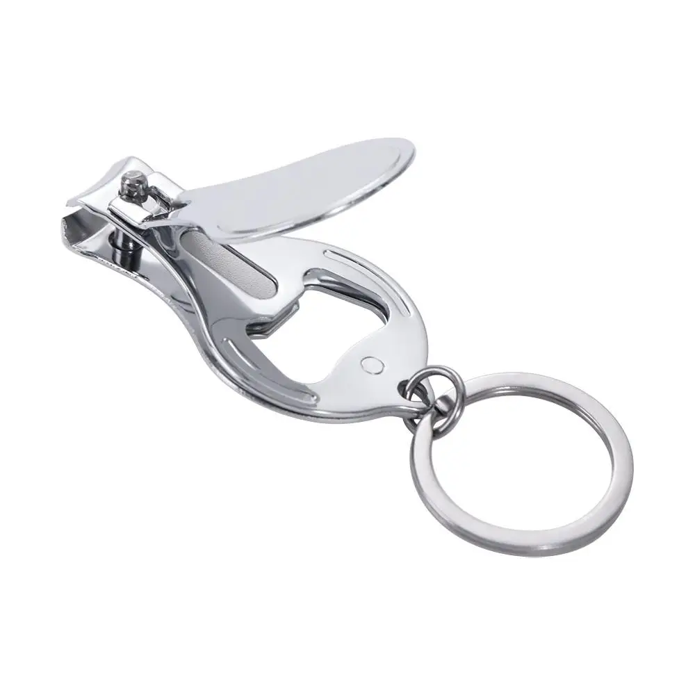 3 in 1 Nail Clippers Keychain Multifunctional Toenail Pedicure Bottle Opener Kering Metal Foldable Design