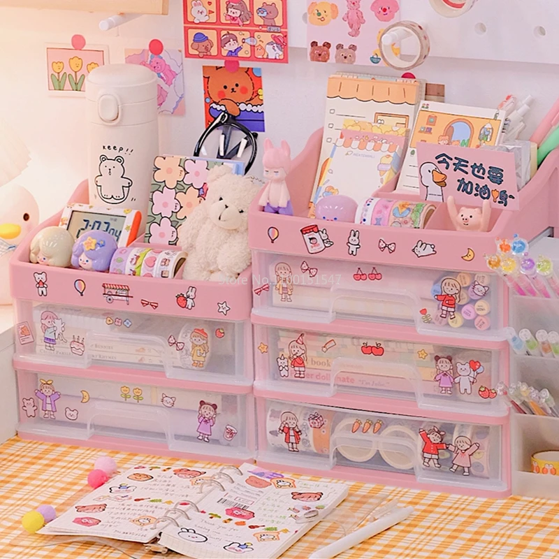 G & H Kawaii แบบโปร่งใสความจุสูงประเภทลิ้นชัก Desktop Organizer กล่องเก็บของผู้ถือปากกาโรงเรียนน่ารักสำนักงานเครื่องเขียน