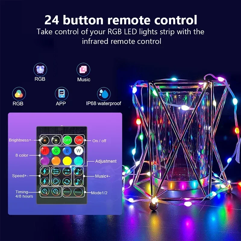 2-30m Smart Light String RGB Led Strip Bluetooth DIY Dreamcolor Fairy Light Christmas Tree Light Waterproof Party Room Decor