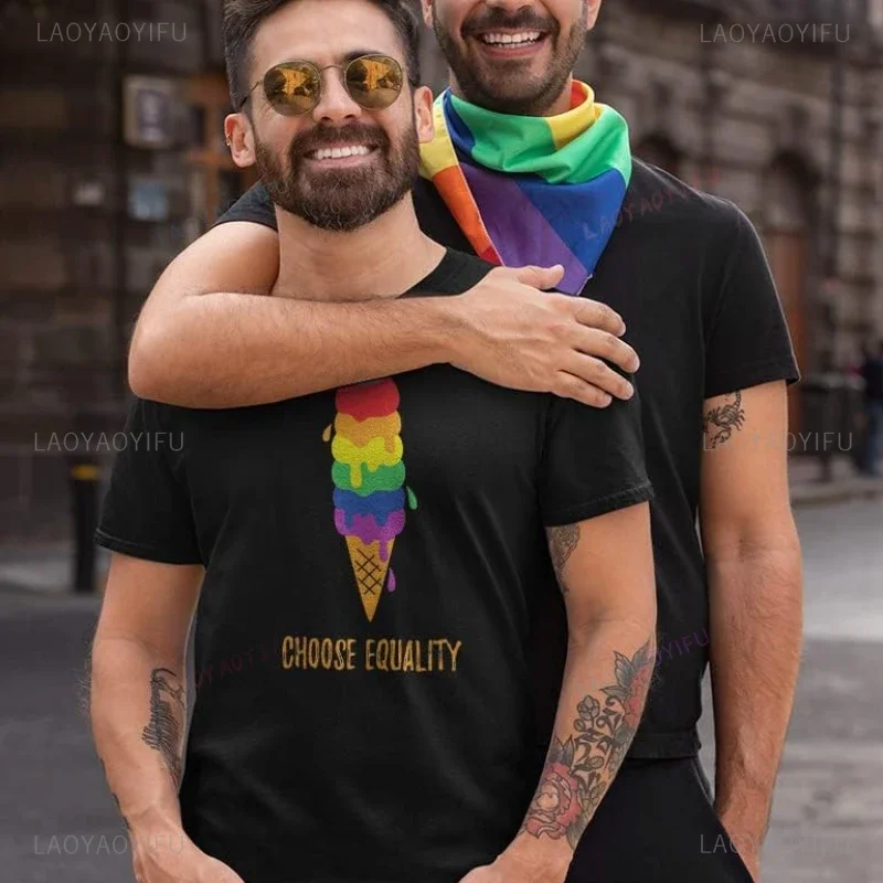 Pride Month Tshirt Love Is Love Gay Mens Equality Rainbow LGBTQ Cotton T-shirt Summer Woman Man High Quality Cotton Tops Couple