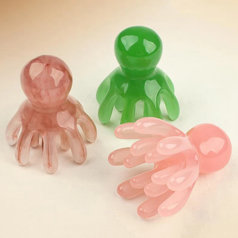 مشط الأخطبوط ذو الصف المزدوج من الراتنج، مدلك الرأس اللطيف، العناية بالشعر، كشط ميريديان، تدليك فروة الرأس، الوخز بالإبر، سبا، تدليك غوا شا