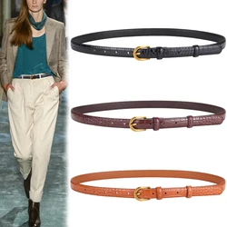 Eenvoudige lederen dames magere alligator reliëf geknoopte riem metalen pingesp geschikt voor werk casual kleding riem