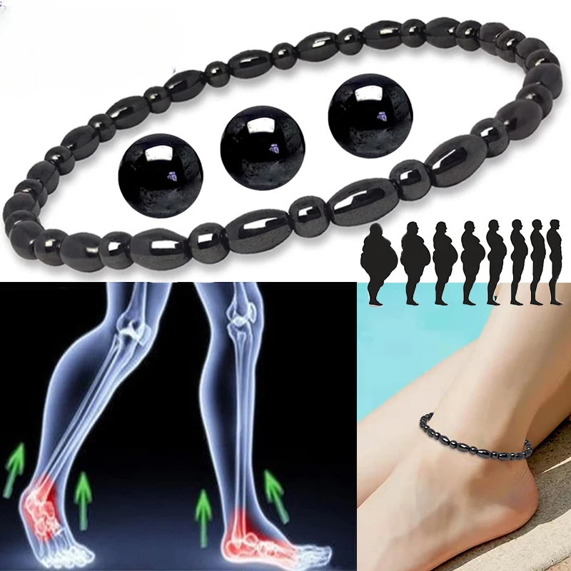 Magnetic Weight Loss Effective Anklet Bracelet Black Gallstone Hematite Stimulating Acupoints Therapy Arthritis Pain Relief