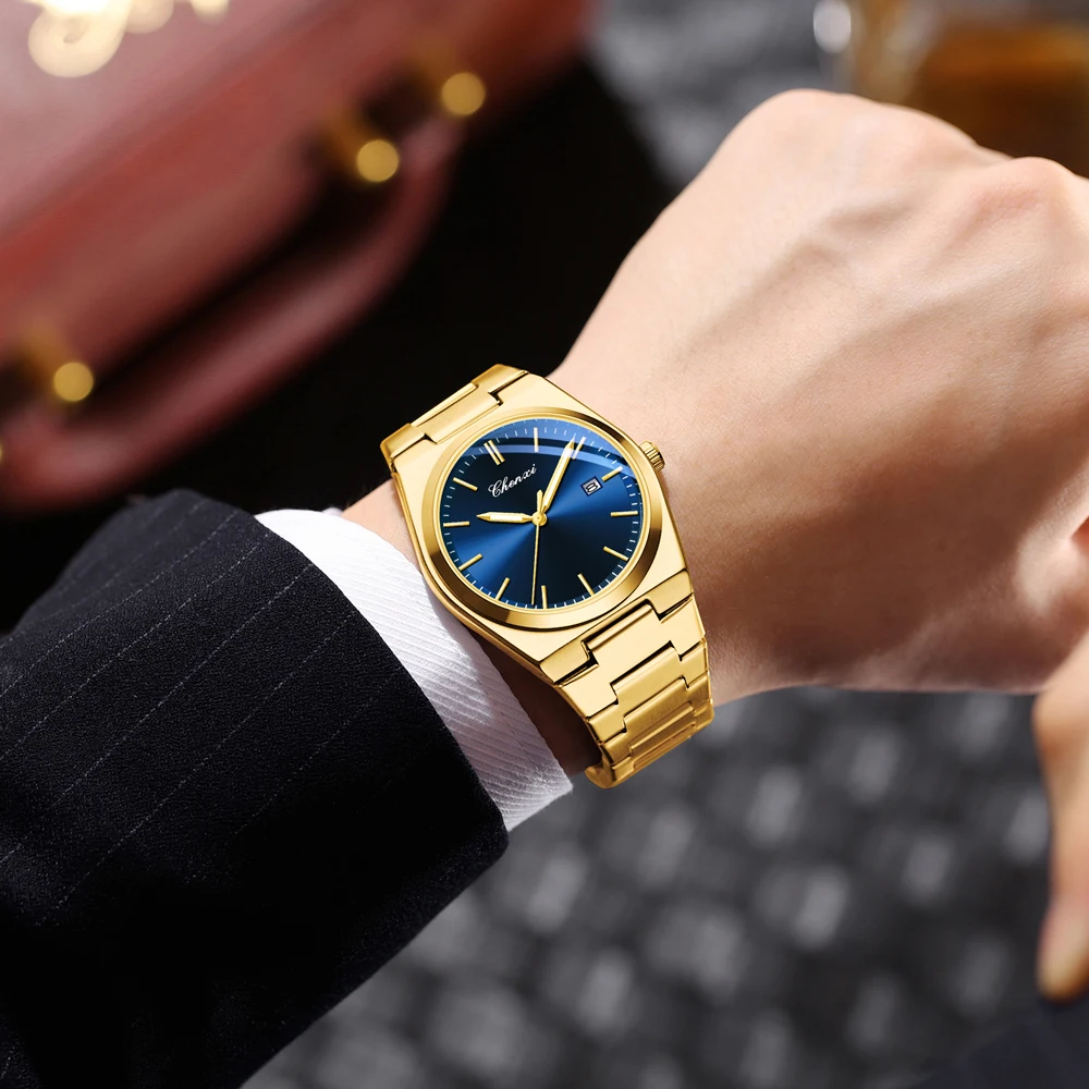 CHENXI новые роскошные золотые мужские часы высокого качества из нержавеющей стали кварцевые наручные часы светящиеся водонепроницаемые часы с датой для мужчин