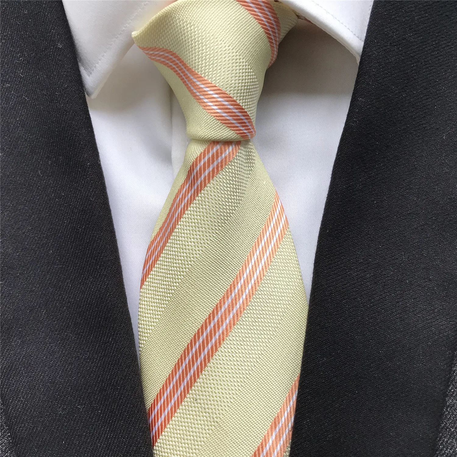 

10 cm Width New Design Men's Ties Jacquard Woven Neck Tie Lavender Yellow with Orange Diagonal Stripes Gravata Neckties