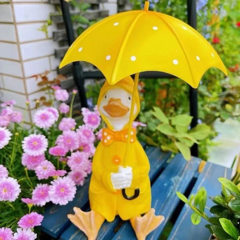 

Cartoon Animal Resin Umbrella Duck Statue Decoration Outdoor Garden Courtyard Sculpture Ornaments Homestay Figurines Accessories