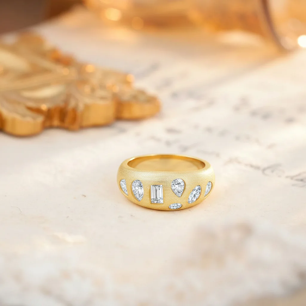 خاتم فضة مزخرف وصل حديثًا مع مويسانيتي مختلط القطع، خاتم بيان من الفضة الإسترليني S925، هندسي فريد متعدد-