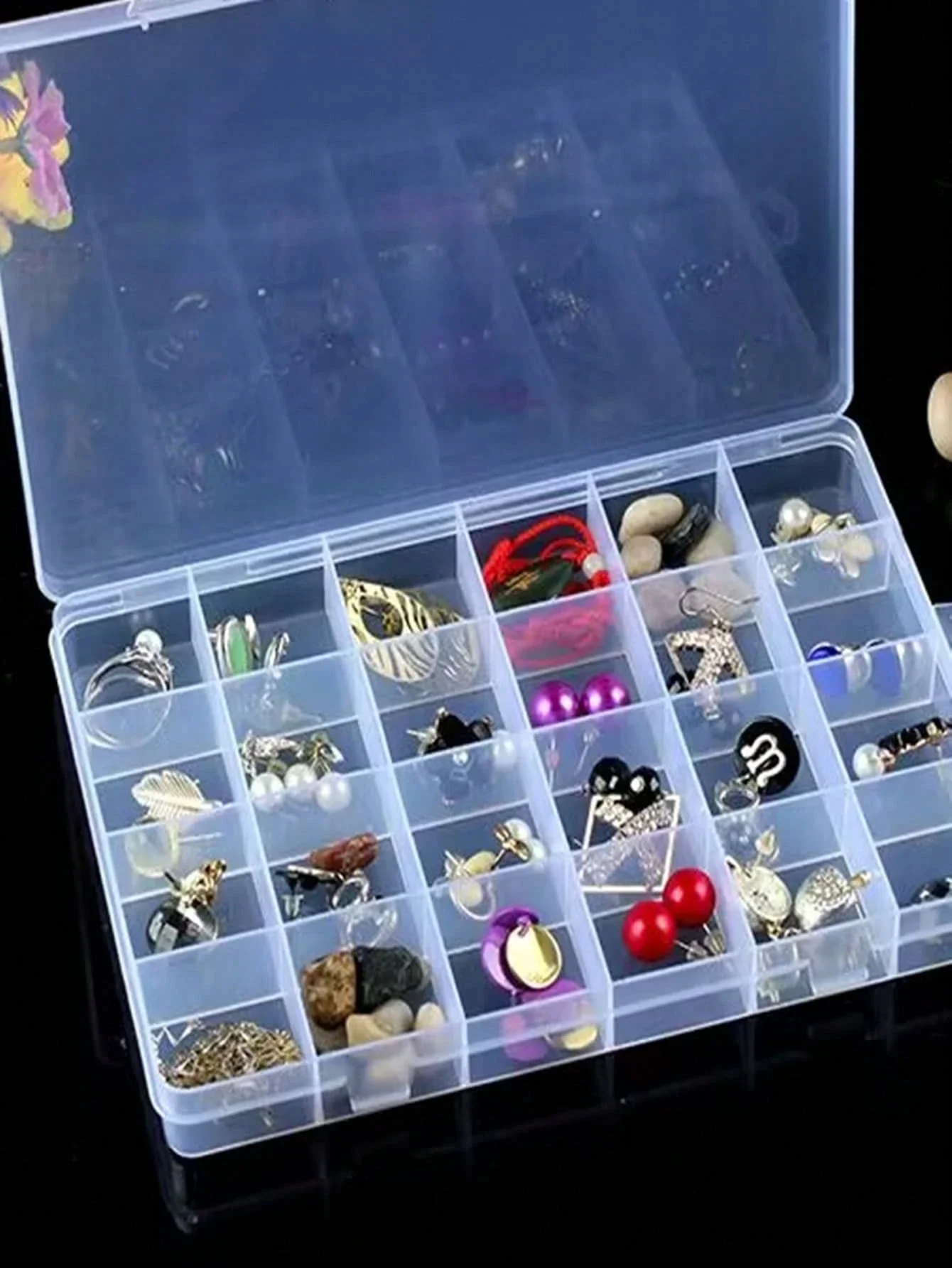 24-Compartment Clear Plastic Jewelry Organizer Case  Portable Storage For Earrings, Rings, Beads, Crafts, Travel & Gifts