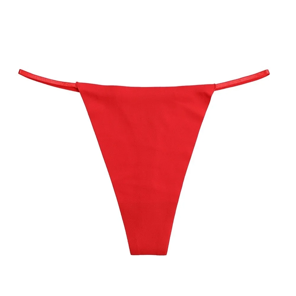 Fashion Cotton Crotch Seamless Thongs Ice Silk Low Waist Bikini Briefs Solid Color Underpants T-back Panties Underwear