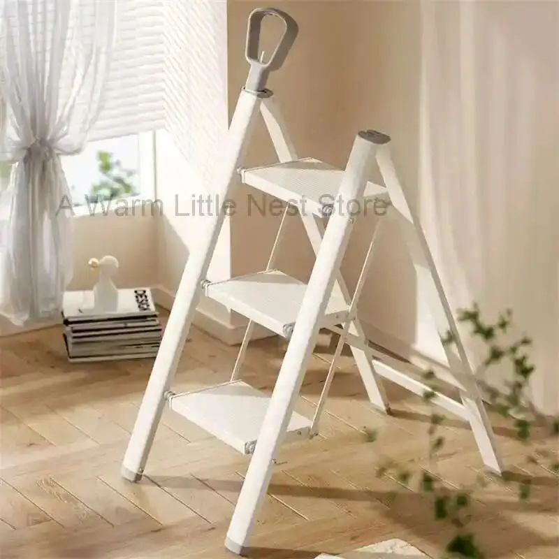 

Aluminum Alloy Folding Ladder Home Herringbone Step Ladder Safety Kitchen Step Stools with Armrest Multifunctional Small Stair Z
