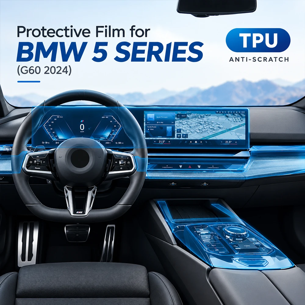 Pellicola protettiva trasparente in TPU pretagliata per la console centrale degli interni dell'auto BMW Serie 5 I5 G60 2024 LHD, accessori per copertura antigraffio PPF