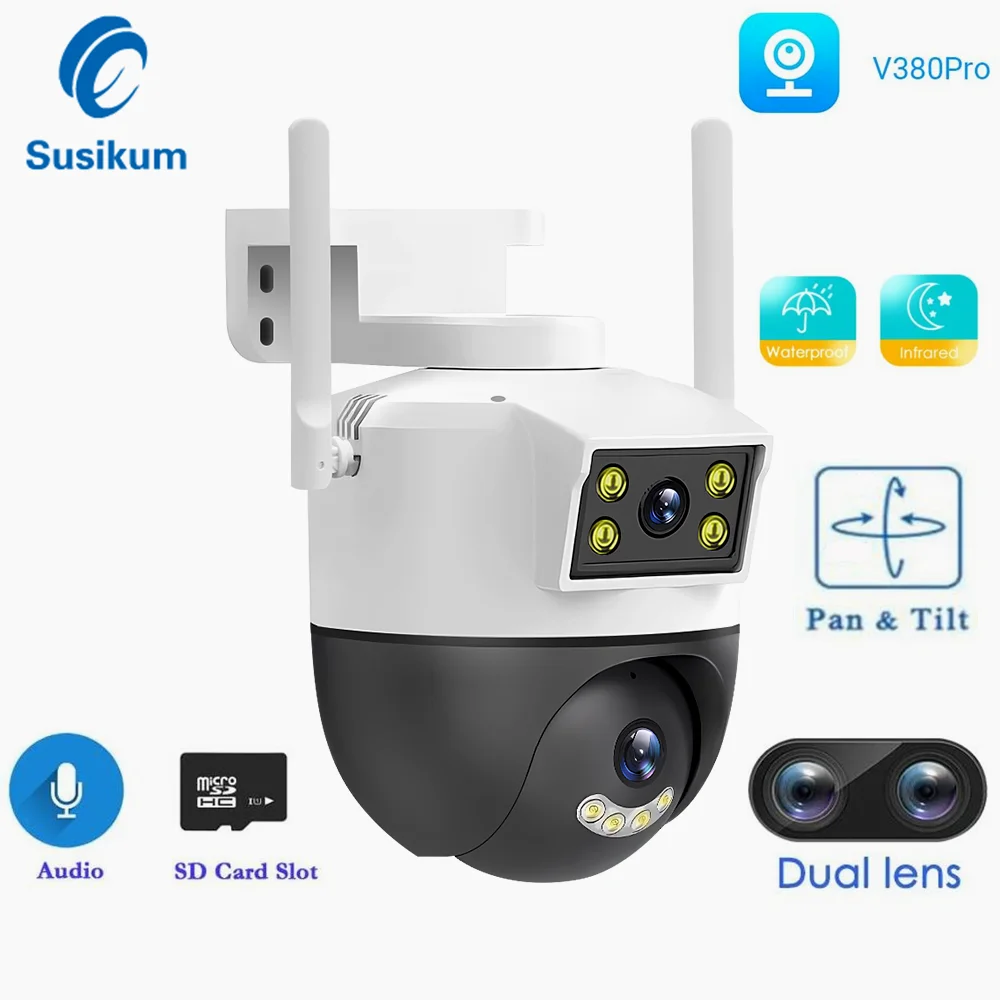 

V380 Pro Outdoor WIFI IP Camera Dual Lens Color Night Vision Waterproof Security Protection CCTV Camera Wireless