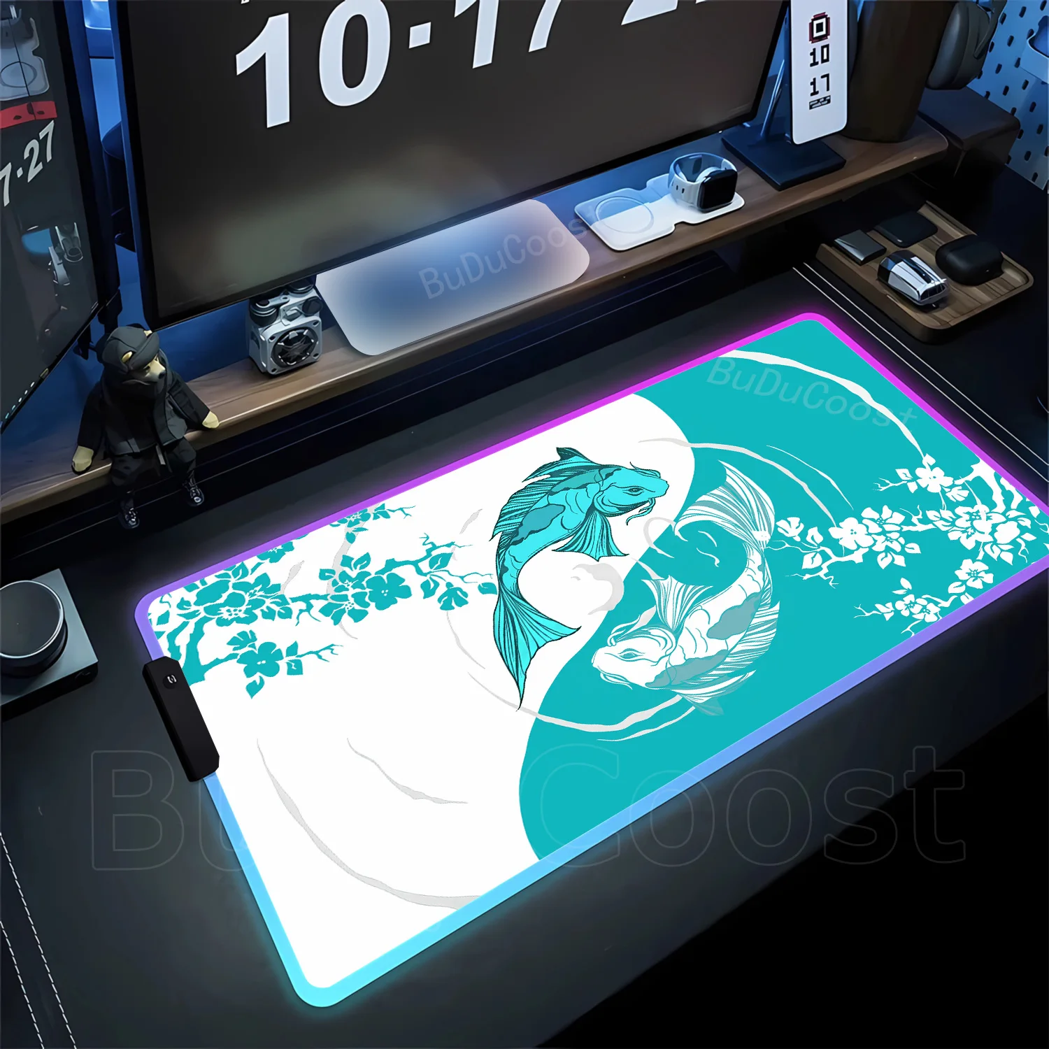 RGB Japanese Kawaii Desk Accessories Yin-yang Fish Large Mouse Pad HD Black & White Sakura Computer Office Table Pc Gaming