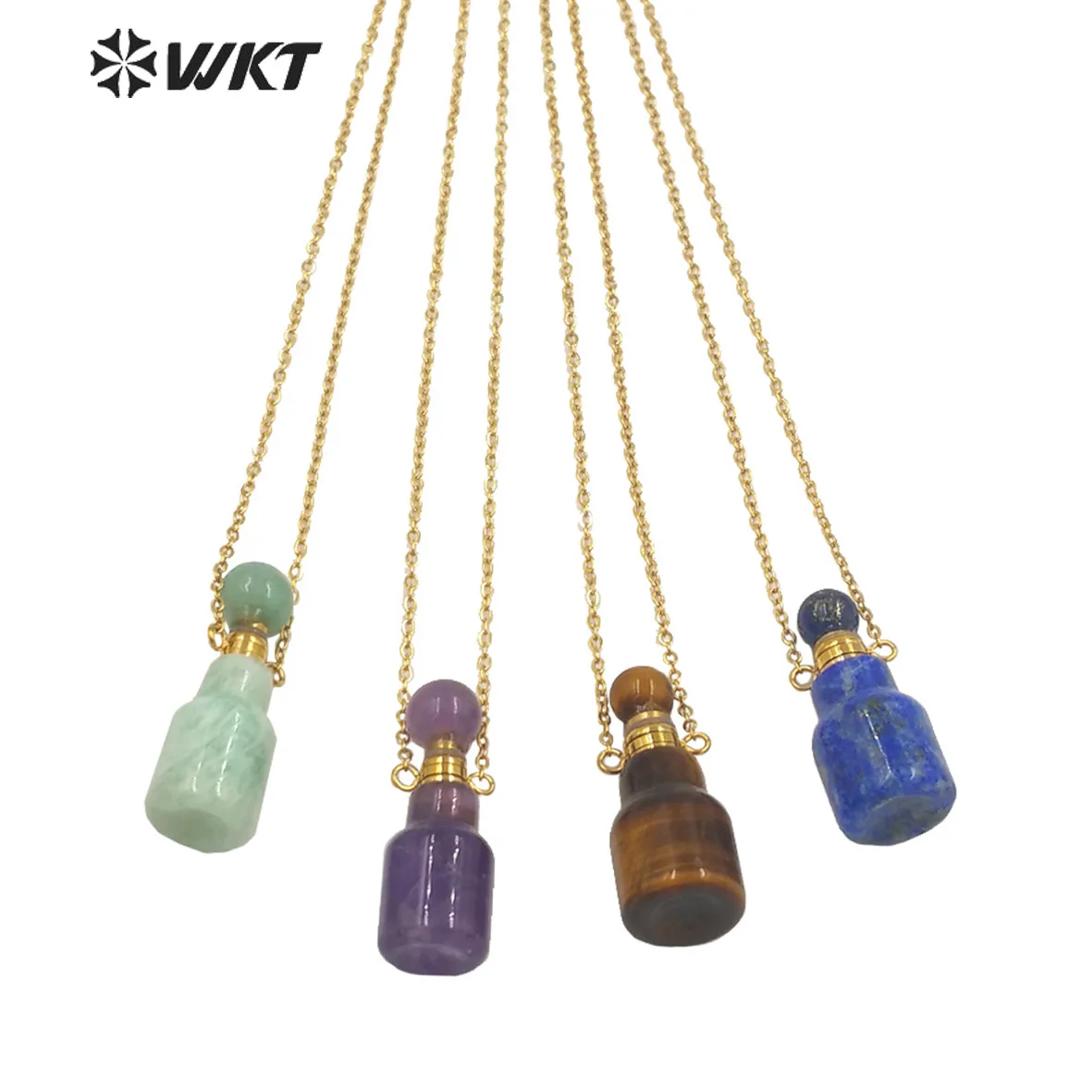 

WT-N1454 WKT New Arrival Small Size Fashion Gold Gemstone Made Women Perfume Bottle For Jewelry Necklace Birthday Stone Gift