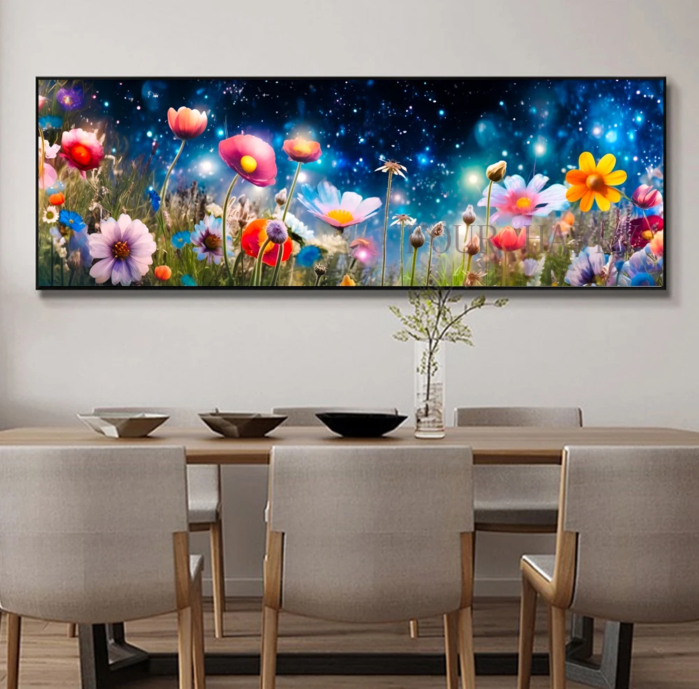 5D DIY Large Diamond Painting, Cross Stitch, Landscape Wall Art, Full Round Drill, Embroidery Home Decor, Dream Flowers