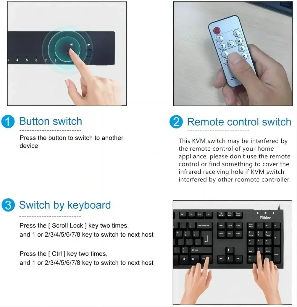 Przełącznik AIMOS HDMI KVM 8 wejść 1 wyjście Udostępnij Monitor Mysz Klawiatura Przełącznik HDMI 4K do 30 Hz do laptopa, komputera, PS4