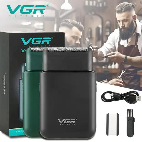 VGR V-390 미니 싱글 블레이드 무선 수염 트리머 면도기 충전식 포일 전기 얼굴 바디 쉐이버 남성용 편리한 면도기