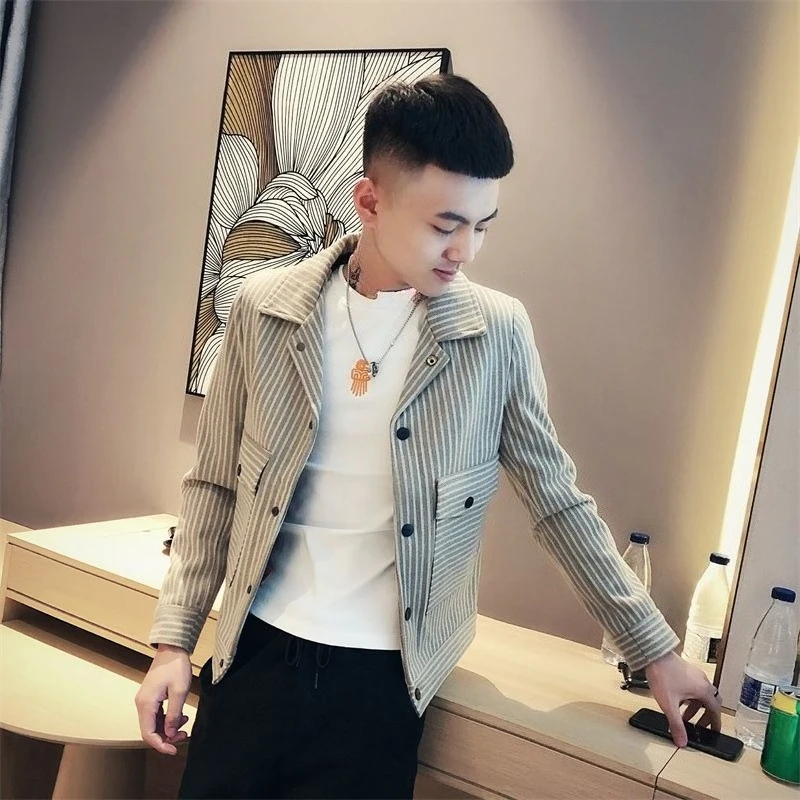 

Men's Premium Korean Trendy Tweed Stripe Jacket Slim Fit Spring Autumn Casual Workwear Influencer Fashion Jacket